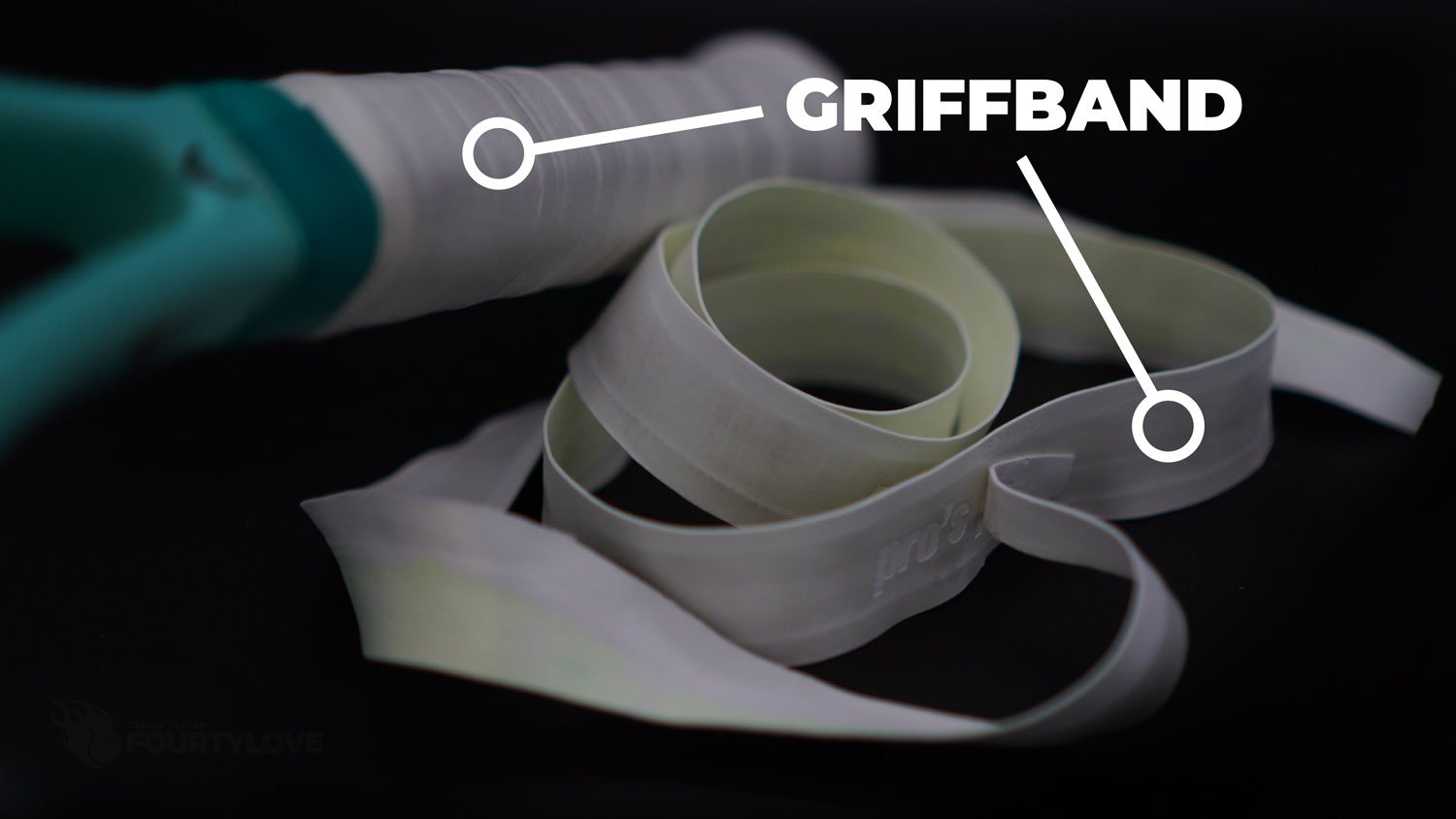 griffband abgewickelt und auf einem tennisschlaeger gewickelt