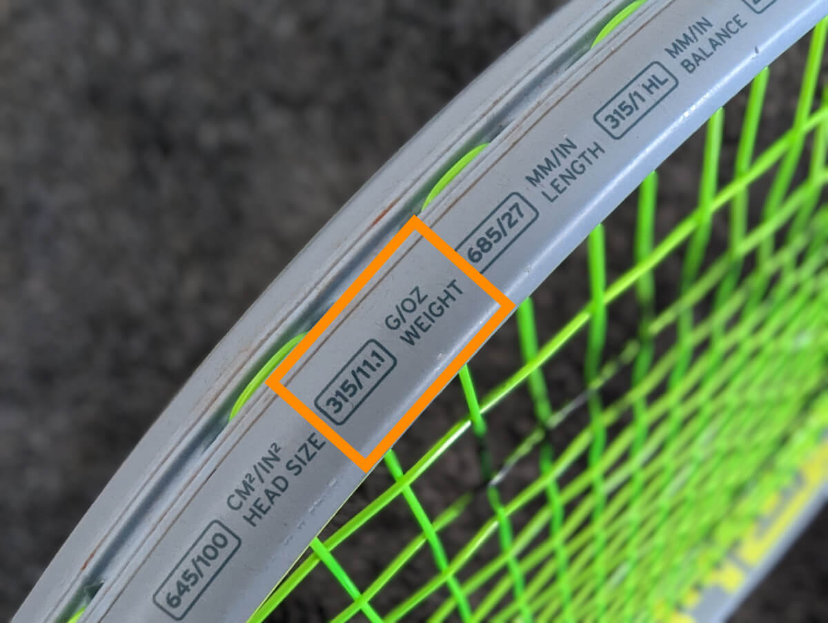 where to find the racket weight on the frame